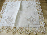 LOVELY Vintage BRIDAL Wedding Handkerchief WIDE Hand Crochet Lace Hankie Special Hanky, WhiteWork Flowers Embroidery, Collectible Hankies