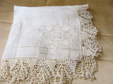 LOVELY Vintage BRIDAL Wedding Handkerchief WIDE Hand Crochet Lace Hankie Special Hanky, WhiteWork Flowers Embroidery, Collectible Hankies