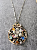 DRAMATIC Art Deco 1920s French Pendant Necklace,Unique Design,Silver and Gold,Flapper Era Necklace,Gem Color Czech Glass Stones,Collectible