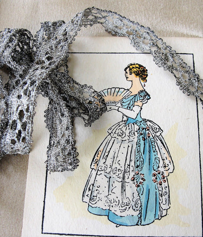 GORGEOUS Vintage French Metallic SILVER Lace Ribbon,Passementerie Trim, Silver Metal Lace,Antique Sewing Supply,Dolls, Fine Sewing Projects