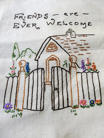 DECO Friends are Ever Welcome Linen Embroidery,Charming Farmhouse Country Kitchen Decor Colorful Decorative Wall Hanging,House Warming Gift