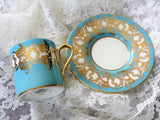 VINTAGE Aynsley English Bone China DEMITASSE Cup and Saucer,Lavish Turquoise and Gold,Cappuccino,Espresso Coffee Cup and Saucer,Collectible