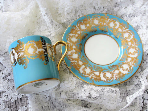 VINTAGE Aynsley English Bone China DEMITASSE Cup and Saucer,Lavish Turquoise and Gold,Cappuccino,Espresso Coffee Cup and Saucer,Collectible