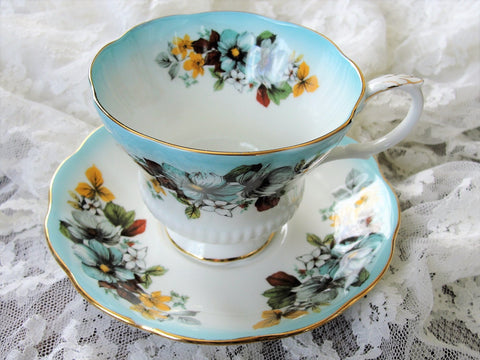 VINTAGE Royal Albert English Bone China Teacup n Saucer,Reflection Series,Pretty Flowers,Pedestal Cup and Sauce,Collectible Vintage Teacups