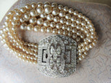 ANTIQUE Coro Art Deco Bracelet Rhinestones and Lustrous Pearls,Rhinestone Vintage Jewelry,Designer Vintage Wedding Jewelry,Bridal Jewellery