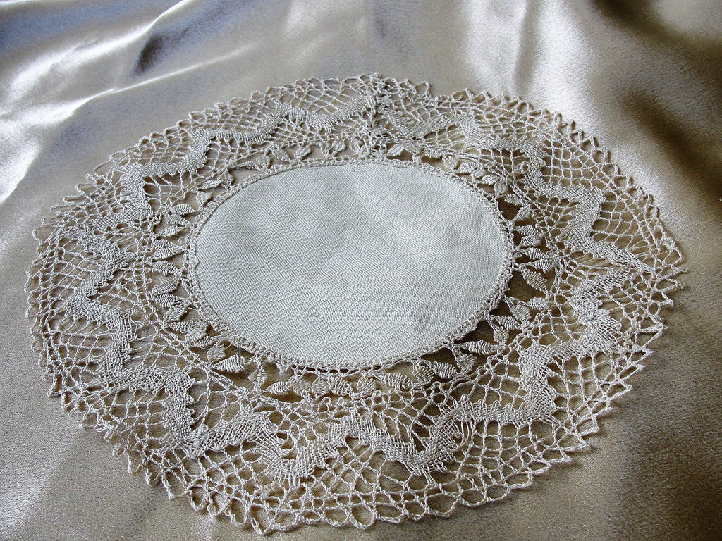 6 Vintage Round & Oval Doilies 1920s Handmade Crochet Lace and Embroidered  Linen
