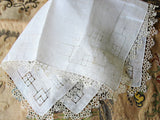 LOVELY Antique Tatted Tatting Lace Edge Handkerchief Hand Embroidered Hanky,Perfect Hankie For Bride To Be,Bridal Hanky Collectible Hankies