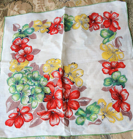 50s Lovely VINTAGE Printed Floral Hanky,Pretty Flowers Handkerchief,Great To Frame,Collectible Hankies,Colorful Vintage Hankies,Mid Century