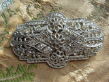 STUNNING Art Deco Filigree Large Brooch,Lace Like Openwork Pin,Bridal Jewelry,1920s Brooch,Glittering Paste Stones,Gatsby Flapper Era Pin