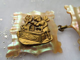 BEAUTIFUL Victorian Antique Cloak Clasp, Double Buckle Clasp, Mother of Pearl and Metal Cherubs, Collectible Clasps