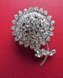 CHARMING Sherman Signed Brooch,Sparkling Swarovski Clear Rhinestones, Glass Flower Design Pin, Mid Century,Vintage Collectible 50s Jewelry