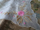 BEAUTIFUL Antique Heavily Embroidered Silk Handkerchief Hanky,Raised Handwork,Perfect For Bride,Special Wedding Hankie,Collectible Hankies