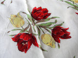 1950s Beautiful VINTAGE Printed Red Yellow Tulips Hanky,Colorful Floral Handkerchief To Frame,Collectible Vintage Printed Hankies,Decorative