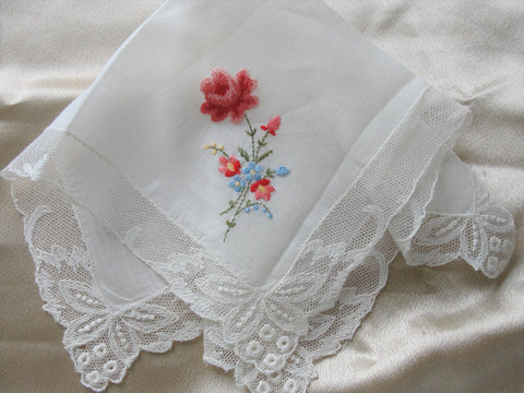 GORGEOUS Vintage Petit Point Handkerchief Hanky Fine Workmanship Hankie, Hand Embroidery,Perfect For Bride,Collectible Vintage Hankies