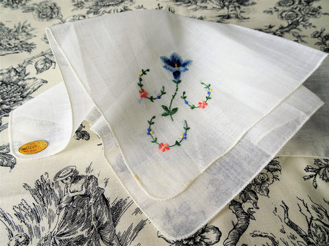 LOVELY Vintage Petit Point Handkerchief,Fine Workmanship,Hand Embroidery Hanky,Wedding Bridal,Something Blue,Collectible Vintage Hankies