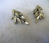 SPARKLING Sherman Signed Vintage 50s Earrings,GLITTERING Clear Navette Clip On Clip Earrings,Collectible Sherman Jewelry,Mid Century Jewelry