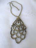 GLAMOROUS Art Deco Large Pendant Necklace,20s Flapper Era Paste Necklace,Sparkling Bridal Glass Necklace,Vintage Evening,Collectible Jewelry