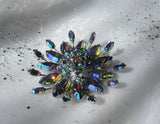 Vintage SHERMAN Brooch,Dazzling Peacock BLUE Rhinestones,Large Flower Design,Swarovski Crystal,Collectible Jewelry,50s Mid Century Jewelry