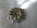 Vintage SHERMAN Brooch,Dazzling Peacock BLUE Rhinestones,Large Flower Design,Swarovski Crystal,Collectible Jewelry,50s Mid Century Jewelry