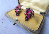 VINTAGE 50s SHERMAN Signed Earrings,Fuchsia Pink Purple Art Glass Earrings,Glittering Rhinestone Clip Ons,Collectible Mid Century Jewelry