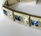 ART DECO Antique BRACELET,Gatsby Bracelet,Bridal Bracelet,Roaring 20s Sparkling White and Blue Sapphire Paste Stones,Antique Wedding Jewelry