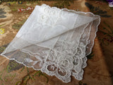 LOVELY Vintage Lace Hanky,BRIDAL WEDDING Handkerchief,Tambour Lace Hankie,Netted Lace Edge,Bridal Party Hankies,Collectible Lace Hankies