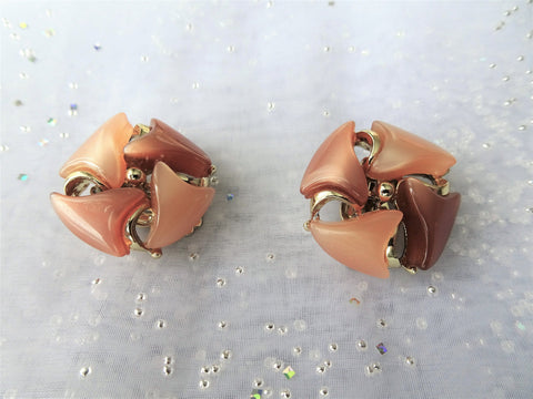 VINTAGE 60s Lovely Moonglow Lucite Earrings,Beautiful 2 Tone and Gold Tone Clip Ons, Collectible Lucite Jewelry,Mid Century Jewelry