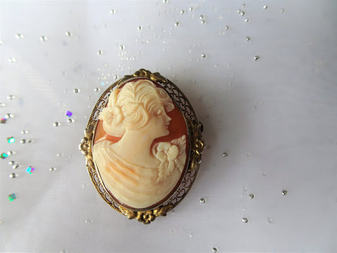 BEAUTIFUL Antique Cameo Brooch,Hand Carved Shell Cameo,Ornate Gilt Silver Setting,Pin or Pendant,Collectible Antique Cameos,Vintage Jewelry