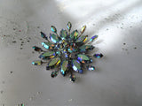 Vintage SHERMAN Brooch,Dazzling Peacock BLUE Rhinestones,Large Flower Design,Swarovski Crystal,Collectible Jewelry,50s Mid Century Jewelry