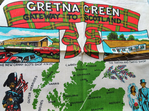 Vintage TEA TOWEL,Dish Towel,Souvenir of Gretna Green,Scottish Souvenir Tea Towel,Cotton Tea Towel,Gretna Green Souvenir Tea Towel,Farmhouse