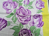 50s VINTAGE Hanky Printed Purple ROSES,Colorful Floral Handkerchief,Frame It Hankie,Collectible Hankies,Shabby Chic,Hankies To Collect