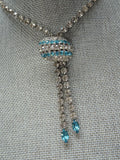 DRAMATIC Art Deco Design Necklace, Sparkling Glass Stones,Brilliant White and Aqua Blue Glass Stones,Unique Design,Collectible Jewelry