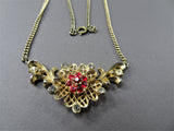 LOVELY 1950s Ruby Red Glass and White Rhinestones Necklace,Unique Design, Gold Tone Metal Necklace,Elegant Evening Necklace,Bridal Jewelry