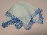 LOVELY Vintage Hanky,Handkerchief,Dainty Hand Made Lace,Blue White Hankie,Something Blue,Bridal Wedding Hankies,Collectible Hanky