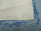 LOVELY Vintage Hanky,Handkerchief,Dainty Hand Made Lace,Blue White Hankie,Something Blue,Bridal Wedding Hankies,Collectible Hanky