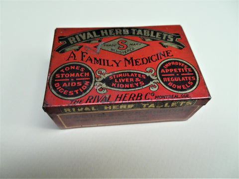 WONDERFUL Antique Tin,Rival Herb Tablets,Family Medicine Tin,Herbal Medicine Vintage Tin,Bathroom, Farmhouse Decor,Collectible Vintage Tins