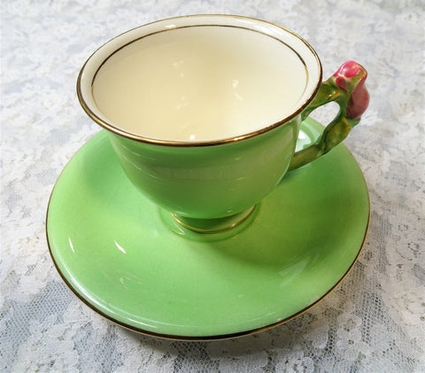 VINTAGE Figural Handle Teacup and Saucer,Royal Winton GrimWades Floral Handle,Pink Roses Handle,Pedestal Cup,Collectible Vintage Teacups