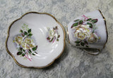 LOVELY Teacup and Saucer Salisbury English Bone China,Lush White Rose Flowers,Vintage Cup and Saucer,Tea Time China, Collectible Teacups