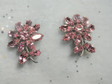 GLAMOROUS Vintage 50s SHERMAN Glass Earrings,Brilliant PINK Swarovski Floral Earrings,Sparkling Rhinestone Clip Ons,Collectible Jewelry