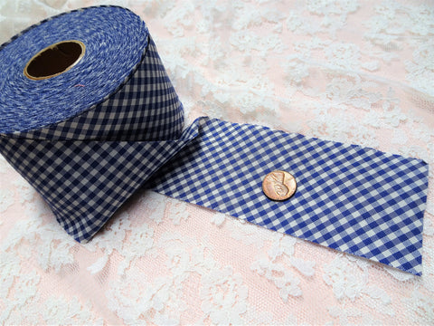 LOVELY Vintage French Blue White Gingham Ribbon Wide Trim Bias Cut Cotton,Quilts,Childrens Clothing,Sewing Projects,Farmhouse Decor,Wedding