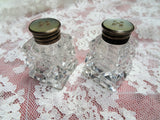 LOVELY Antique Cut Crystal Salt and Pepper Shakers,Silver and Mother of Pearl Tops,Elegant Dining,Wedding Gift,House Warming Gift