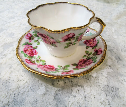 BEAUTIFUL Teacup and Saucer Salisbury English Bone China,Lush PINK Rose Flowers,Vintage Cup and Saucer,Tea Time China, Collectible Teacups