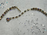 ELEGANT SHERMAN Signed Topaz n Aurora Borealis Rhinestones Necklace,Swarovski Crystal,1950s Necklace,Vintage Mid Century Collectible Jewelry