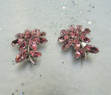 GLAMOROUS Vintage 50s SHERMAN Glass Earrings,Brilliant PINK Swarovski Floral Earrings,Sparkling Rhinestone Clip Ons,Collectible Jewelry