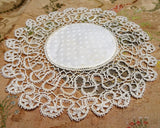 Beautiful VICTORIAN Vintage Lace and Damask Linen Doily,Highly Intricate Lace,Decorative Vintage Linens,Collectible Doilies,French Decor