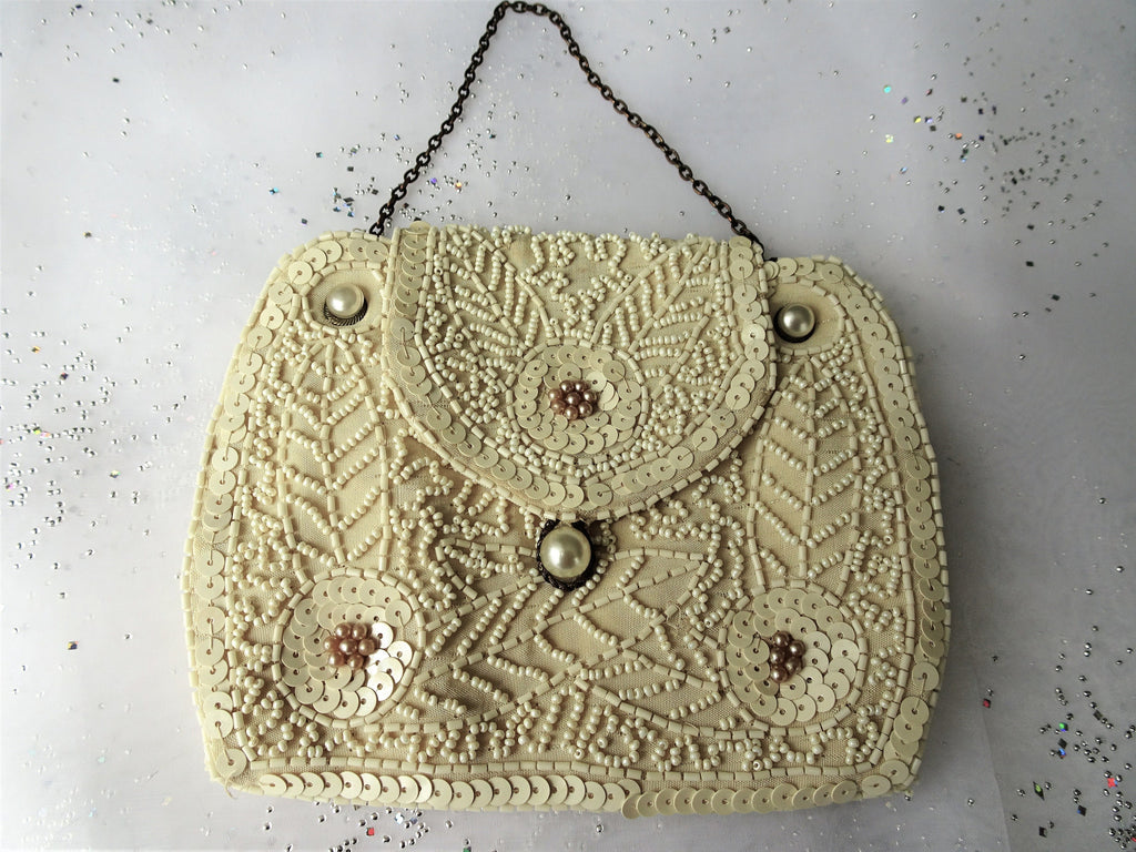 GORGEOUS Antique French Beaded Purse,Hand Beaded Handbag,Striking Design,Wedding or Evening Bag,Collectible Purses