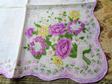 50s VINTAGE Printed Floral Hanky,Colorful Purple Flowers Hankie,Handkerchief To Frame,Collectible Hankies,Bridal Hankies To Collect