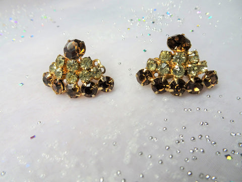 SPARKLING Signed Vintage 1950s Earrings,GLITTERING Topaz and Champagne,Rhinestone Clip Ons,Clip Earrings,Collectible Vintage Jewelry