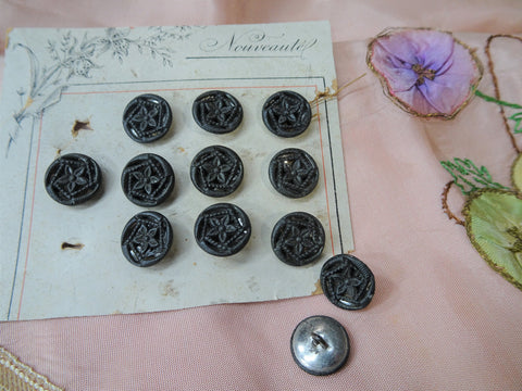 Antique French Metal Victorian Fancy Buttons,Set of 12,Highly Detailed Mirror Back,For French Bebe Dolls Jewelry,Collectible Vintage Buttons