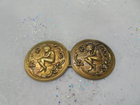 BEAUTIFUL  Antique Dress Buckles ,Cherubs Cupid,Double Buckle Clasp,Embossed Metal Cherubs,Collectible Clasps Vintage Buckles